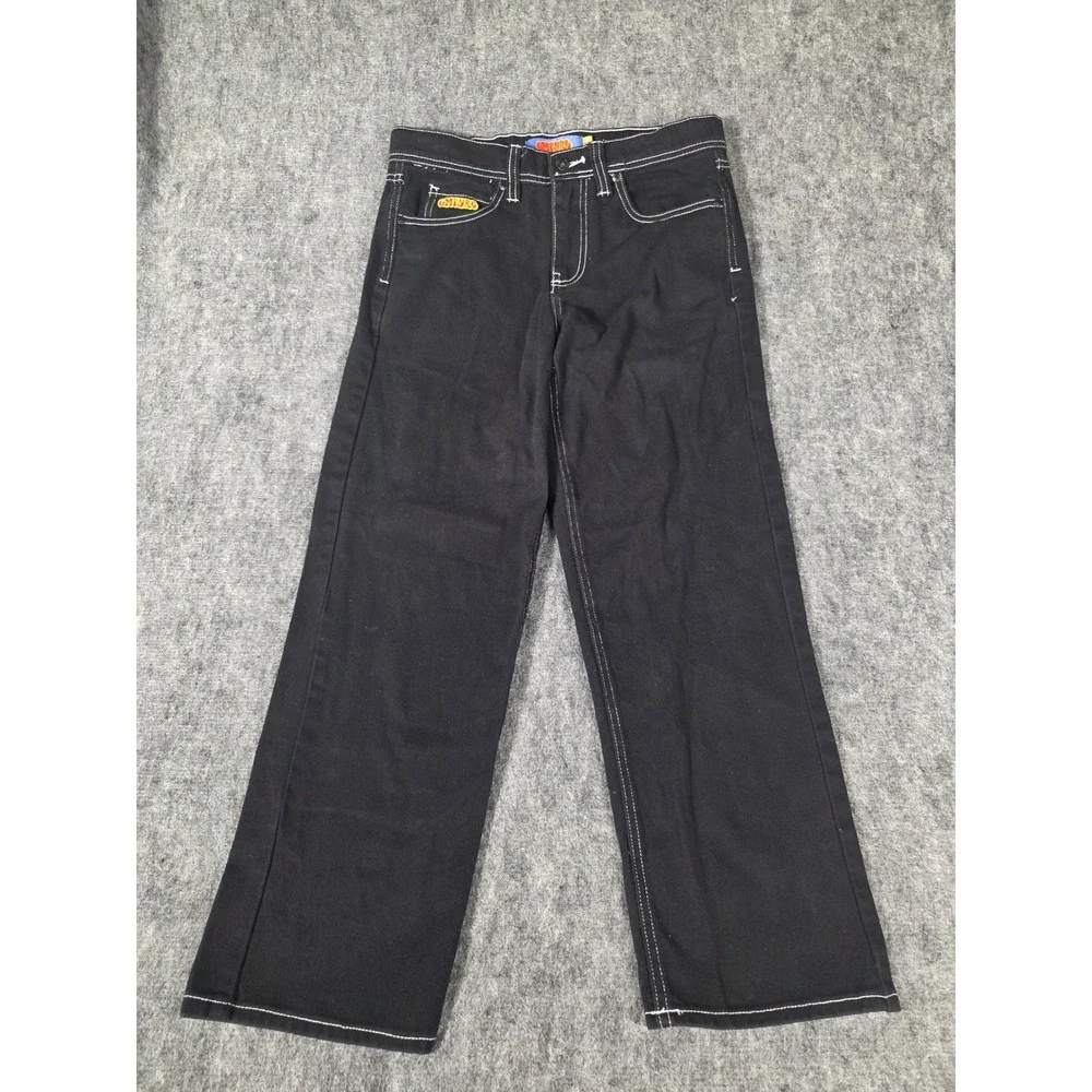 Empyre Relaxed Skate Jeans Mens 26 Black Contrast Stitch Baggy Denim Embroidered